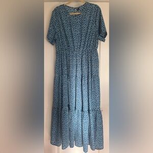 SHEIN Blue and White Patterned Maxi Dress